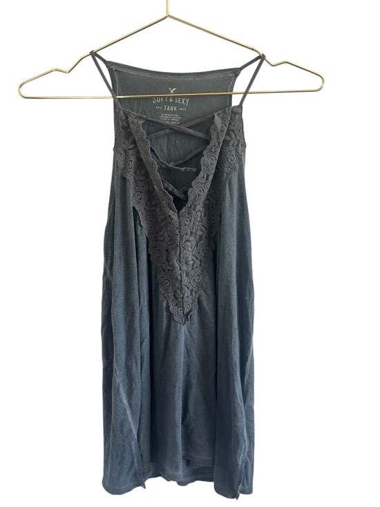American Eagle Outfitters Tops - AEO Soft & Sexy Lace-Trim Strappy Tank Top in Charcoal